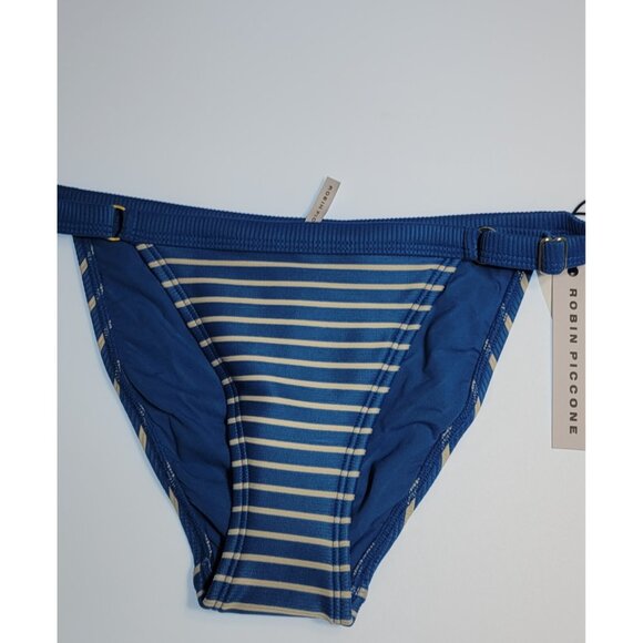 Robin Piccone Bikini Bottom Womens Parker High Weist Blue/White Stripeed - Picture 3 of 9